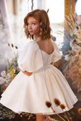 Pentelei Couture White Puff-Sleeve A-Line Dress for Girls